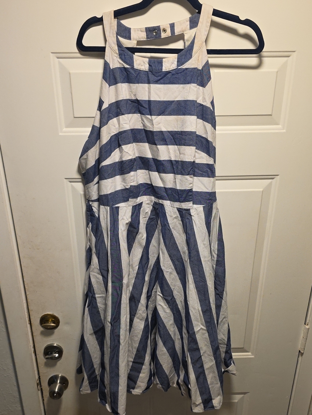Eliza J Blue and White Striped Midi Dress